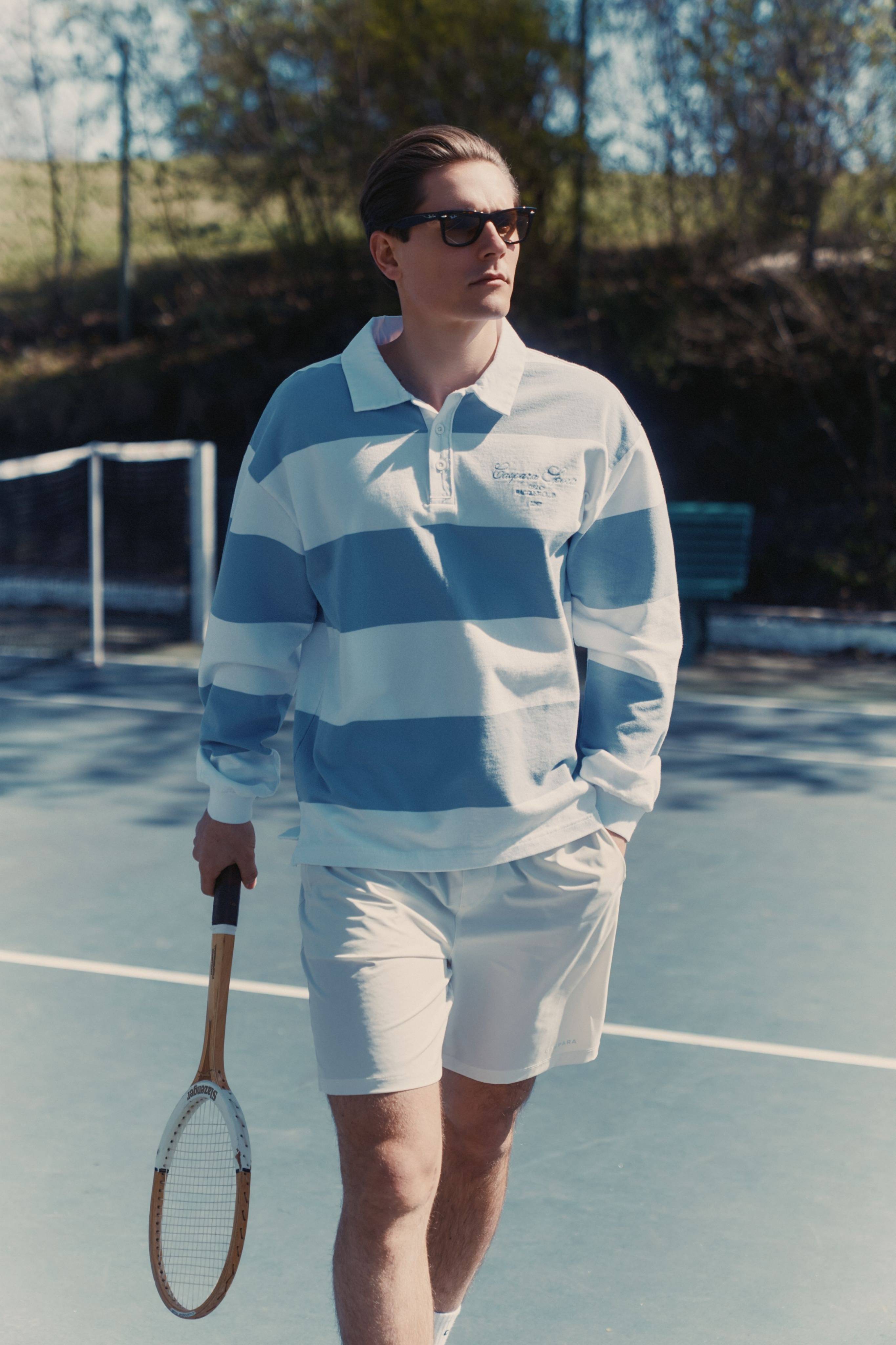 M. Cotton Rugby Shirt - Stripes White/Vintage Blue